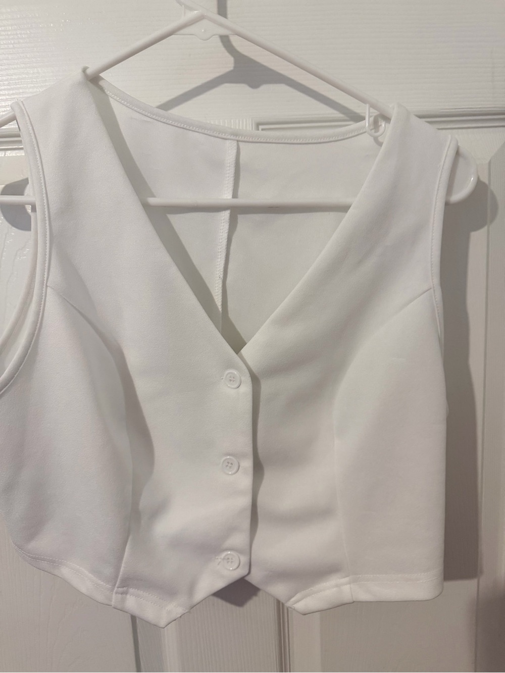 SHEIN White V-Neck Button Crop Top